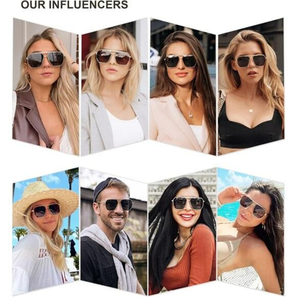 Oversized Square Polarized Sunglasses Women Men Retro Metal UV Protection - Picture 2 of 6